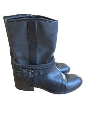Chaps Womens Black Mid-Calf Riding Boots With Side Zipper & Buckle Strap 7B